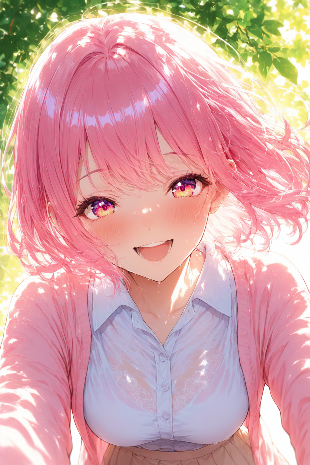 朝比奈茜（あさひなあかね）が笑顔で手を差し伸べるAIイラスト