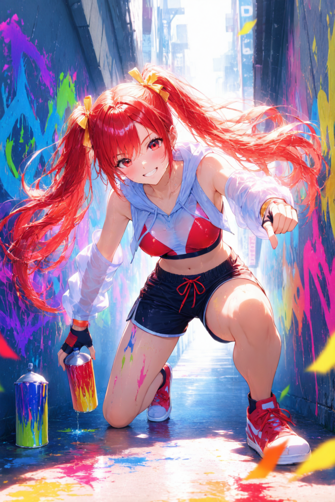 朝比奈茜（あさひなあかね）がグラフィティアートに挑戦する夏のAIイラスト
