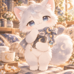 月と星が好きな銀白色の猫ユキノ